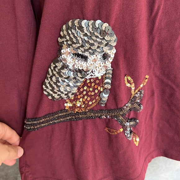 Talbots 3/4 sleeve top sequined awl burgundy women size medium - Picture 7 of 7